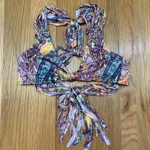 Victoria's Secret Bikini Top‎ Womens Size Small Paisley Tassel Halter Strappy